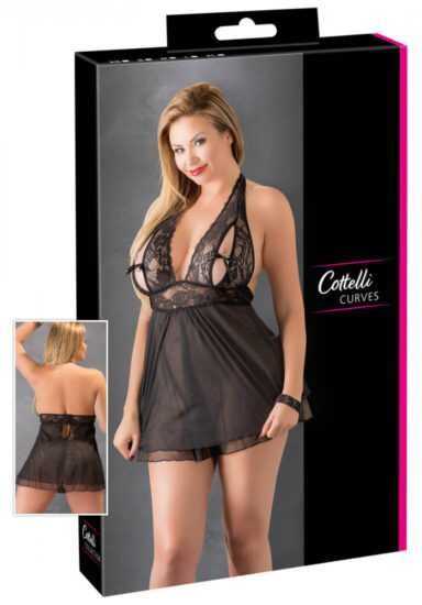 Cottelli Plus Size - krajkový babydoll (černý)