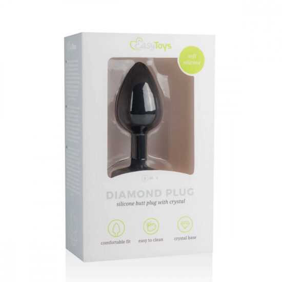 Easytoys Diamond - anální dildo s bílým kamínkem (malé) - černé