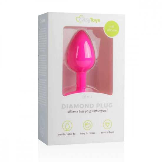 Easytoys Diamond - anální dildo s bílým kamínkem (malé) - růžové