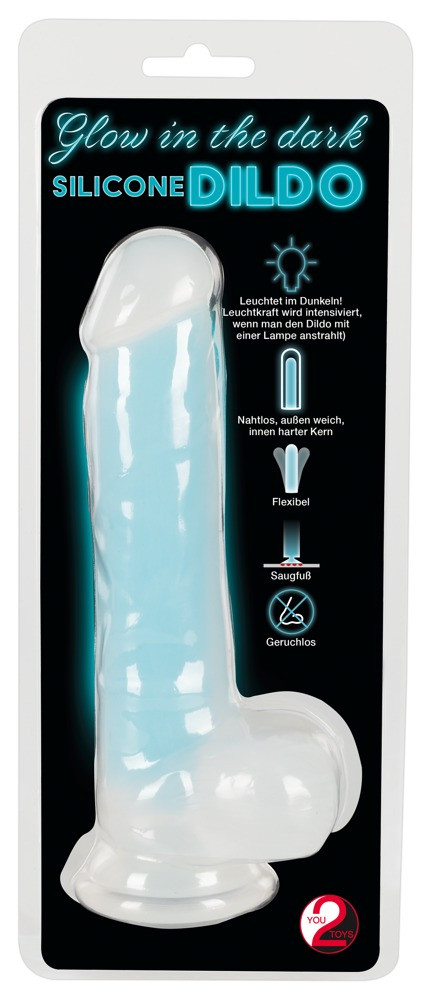 Glow in the Dark - svítící dildo s varlaty a přísavkou