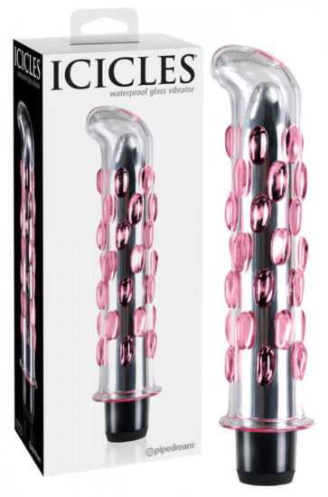 Icicles No. 19 - beaded glass G-spot vibrator (transparent-pink)