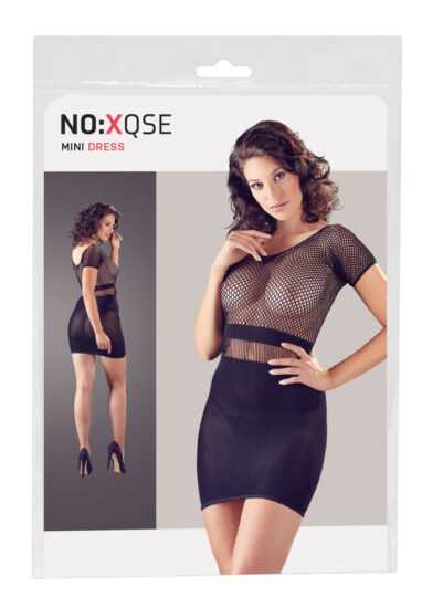 NO: XQSE - short-sleeved fishnet dress with thong (black)