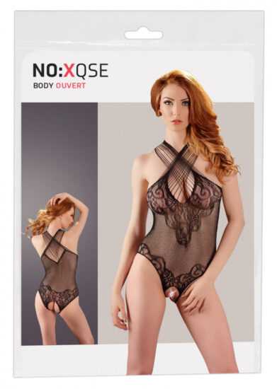 NO:XQSE - Crotchless Body - dámské průhledné body s výšivkou (černé)