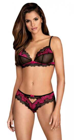 Obsessive Tulia - lace lingerie set (black-pink)