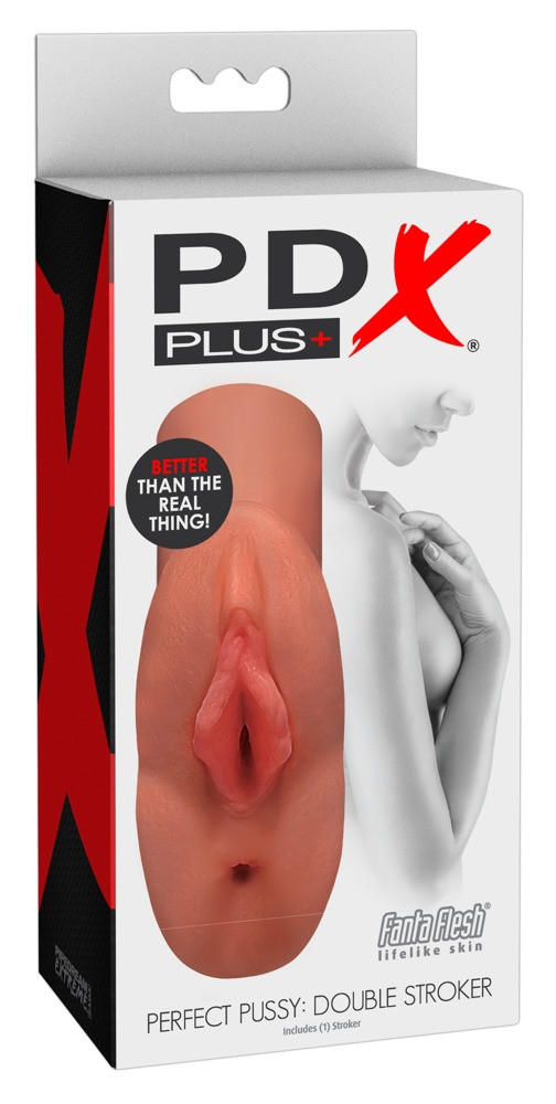 PDX Double Stroker - 2in1 lifelike masturbator (dark natural)