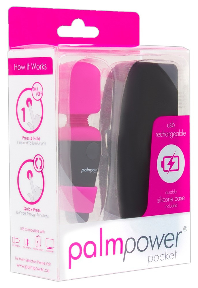 PalmPower Pocket Wand - nabíjecí masážní vibrátor (růžový-černý)