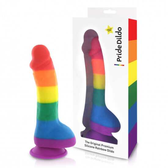 Pride - silikonové dildo s varlaty (duhová barva)