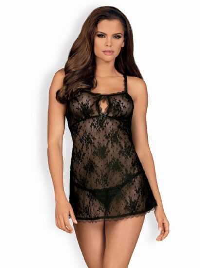 Romantická košilka Obsessive Behindy babydoll - černá - L/XL