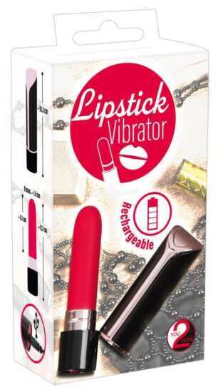 You2Toys Lipstick - nabíjecí růžový vibrátor (červeno-černý)