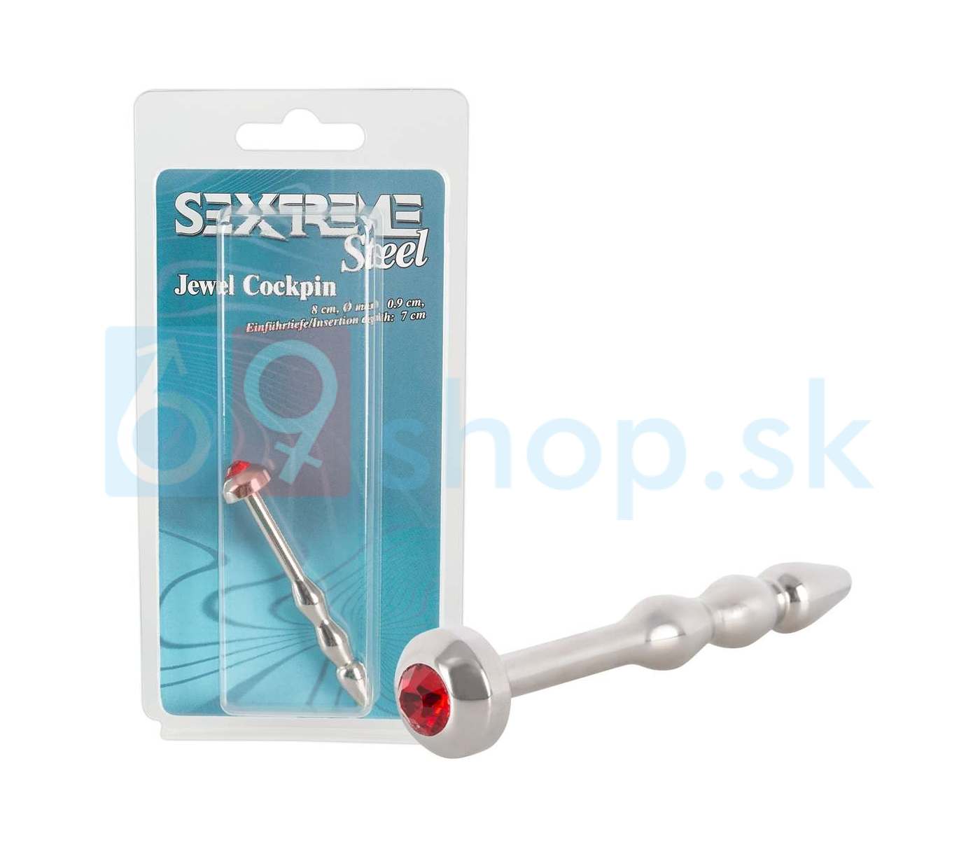 Zátka do močové trubice s červeným kamínkem Sextreme Steel Jewel Cockpin